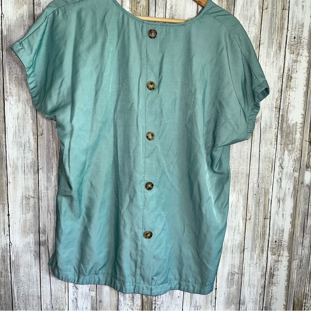 Entro Sea Green/Blue Button Back Oversized Blouse - Picture 4 of 4